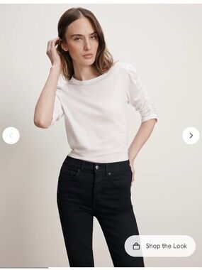 Veronica Beard Waldorf Ruched Sleeved Tee- L White